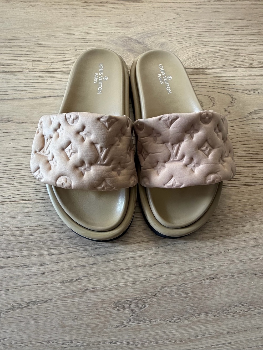Louis Vuitton Women’s Nude-Beige Monogram Quilted Slide Sandals